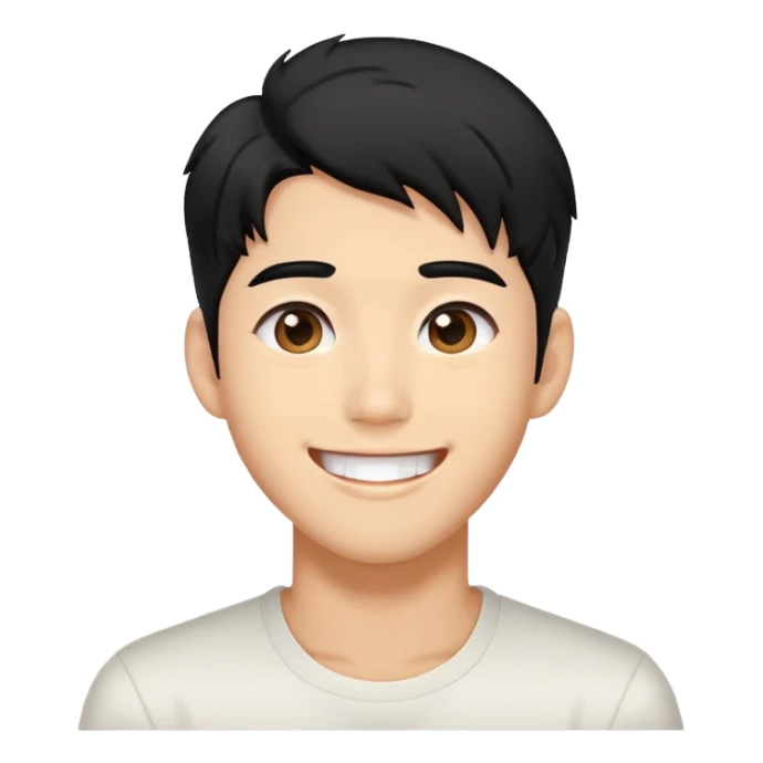 K-pop male idol face with black hair and a big smile sticker