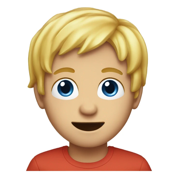 A blond hair boy with blue eyes eating a fruit roll up sticker