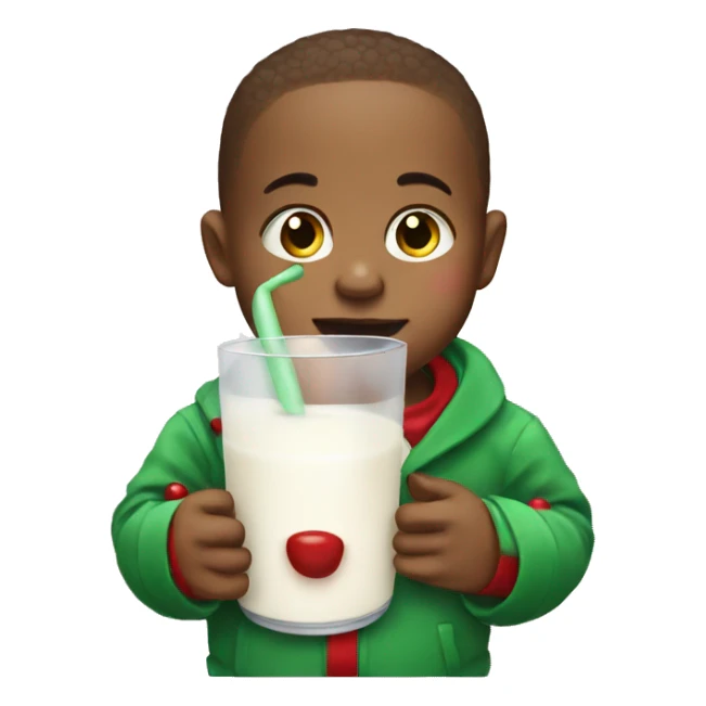 A baby with a Christmas suit drinking milk sticker