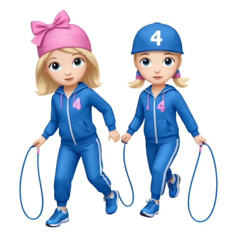 three big emojis: 👧🏻🎀 (doll girl), 😀👕4️⃣5️⃣6️⃣🤾 (player jumping rope in tracksuit 456), 👦🏻🧢 (boy with cap). sticker