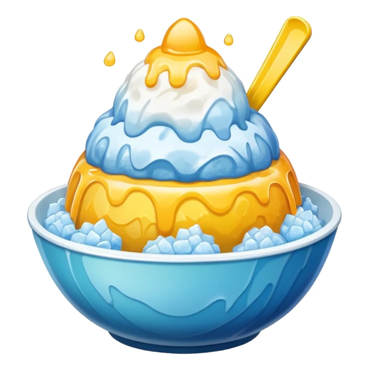 bowl of shaved ice topped with yellow syrup sticker