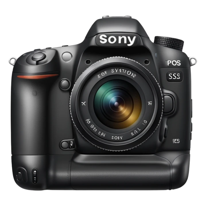 Simple camera design with 'Sony' written on the front, minimal details, compact DSLR camera sticker