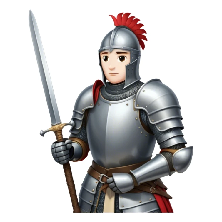 medieval knight in full armour holding a huge feather instead of his sword sticker