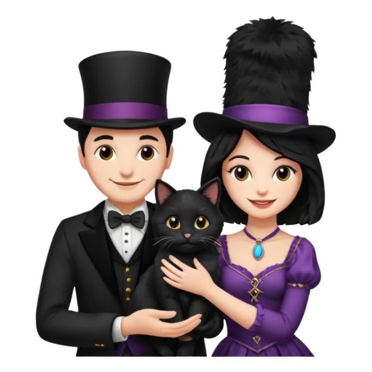 magician couple and their pet cat sticker