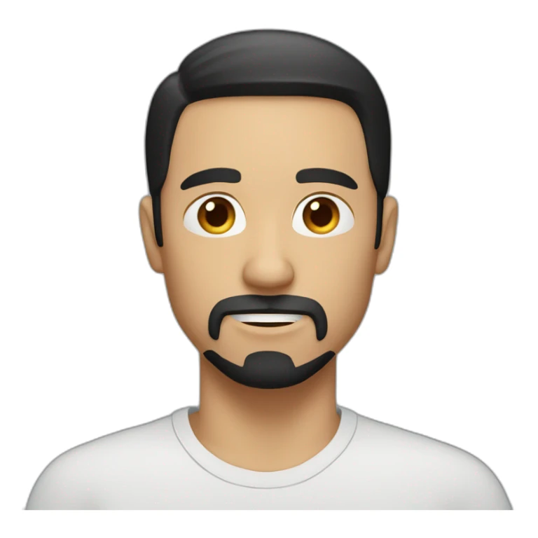 white man with short black hair and a not connected goatee sticker