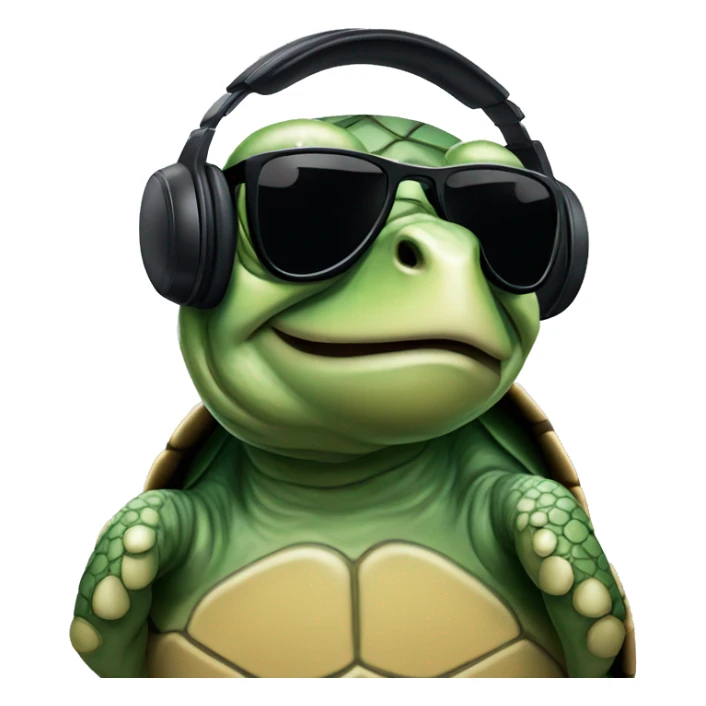 A turtle with big black sunglasses and black headphones  sticker