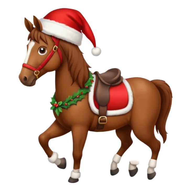 christmas brown horse with a red saddle sticker