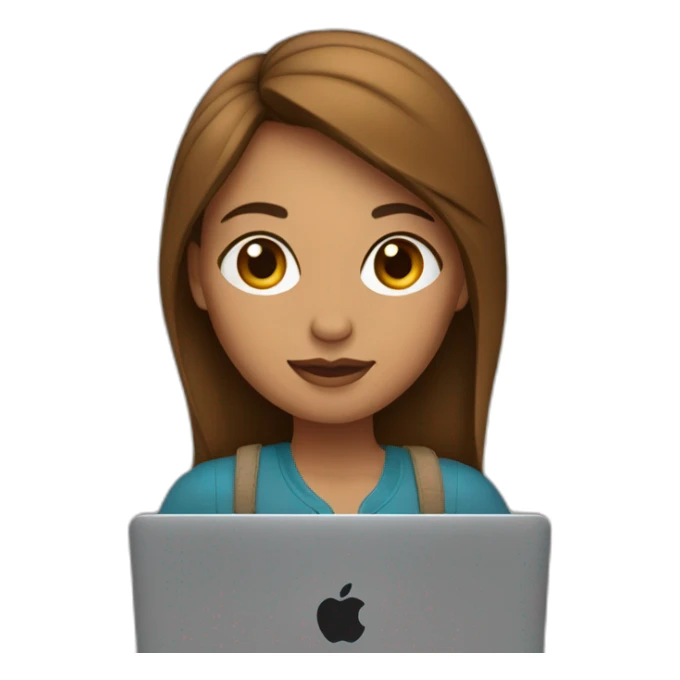 Mujer joven con cabello castaño con MacBook sticker