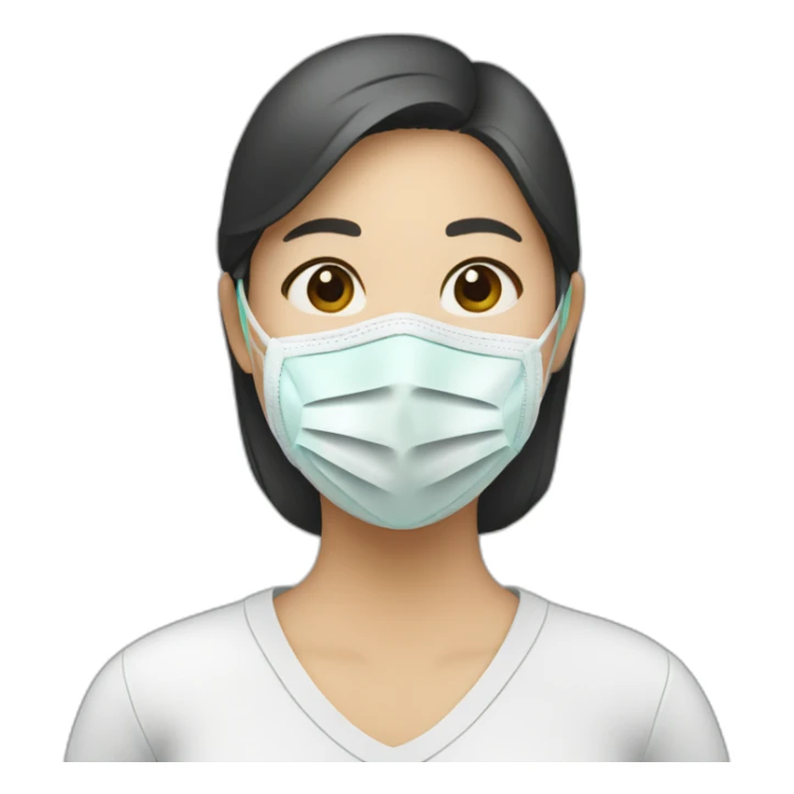 Asian woman wearing N95 Respirator sticker