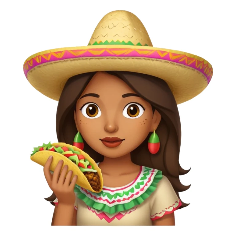 Mexican girl eating taco with sombrero  sticker