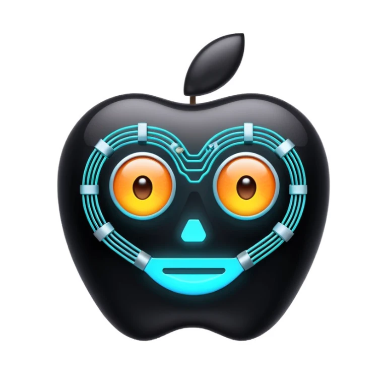 glowing eyes and circuit lines, AI emoji, apple style sticker