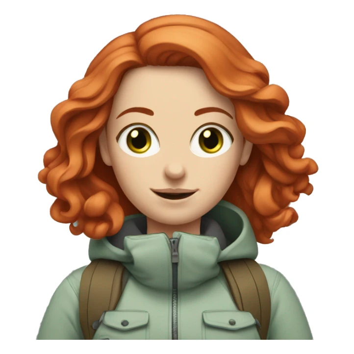 White woman with long red hair and grey-green eyes snowboarding sticker