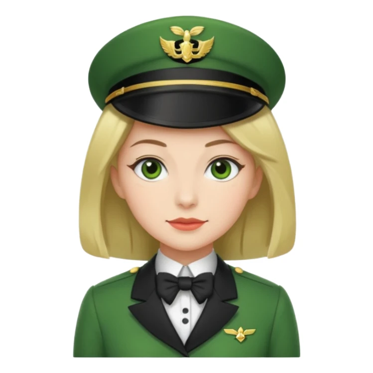 Lady butler with tigh hair and green uniform sticker