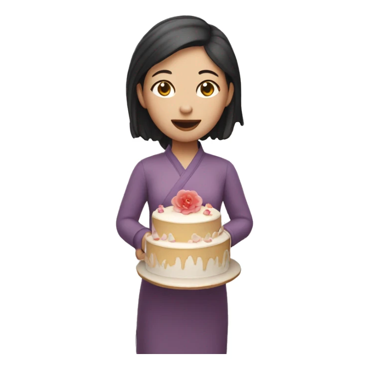 Chinese woman holding a cake, her skin is white. sticker