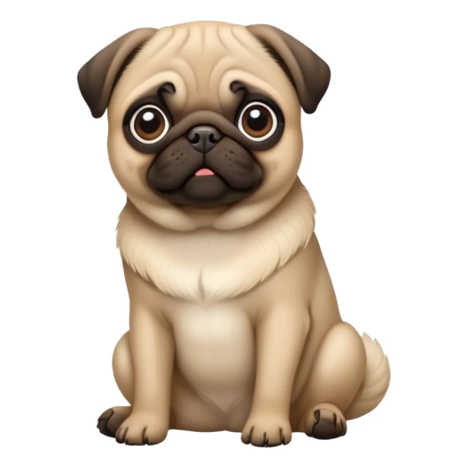 detailed-[pug]-realistic-full-body-sitting-emoji,-tail-resting-loosely-beside-its-paws,-head-tilted-dramatically, -sleek-[fawn]-fur,-simplified-yet-realistic-focused-features,-highly-detailed,-glowing-with-an-almost-sarcastic-glow sticker