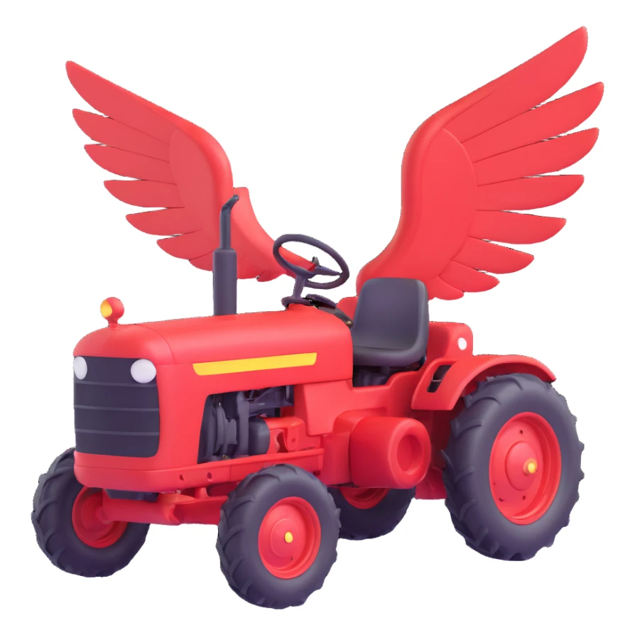 tractor with a smiling face and flying wings, 3D emoji style sticker