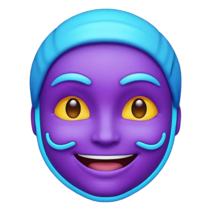 glowing face emoji, smiling, purple and blue neon color, dark background sticker