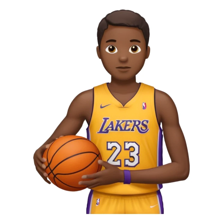 Joven con uniforme de basquetball laker sosteniendo una pelota de basquet sticker