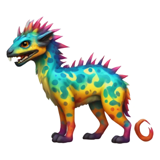 a colorful edgy vernid-fionbri-animal-creature with splash patterns full body sticker