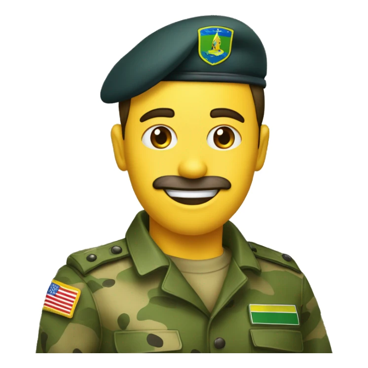 crie um emoji de um militar do exercito brasileiro com o camuflado típico sticker