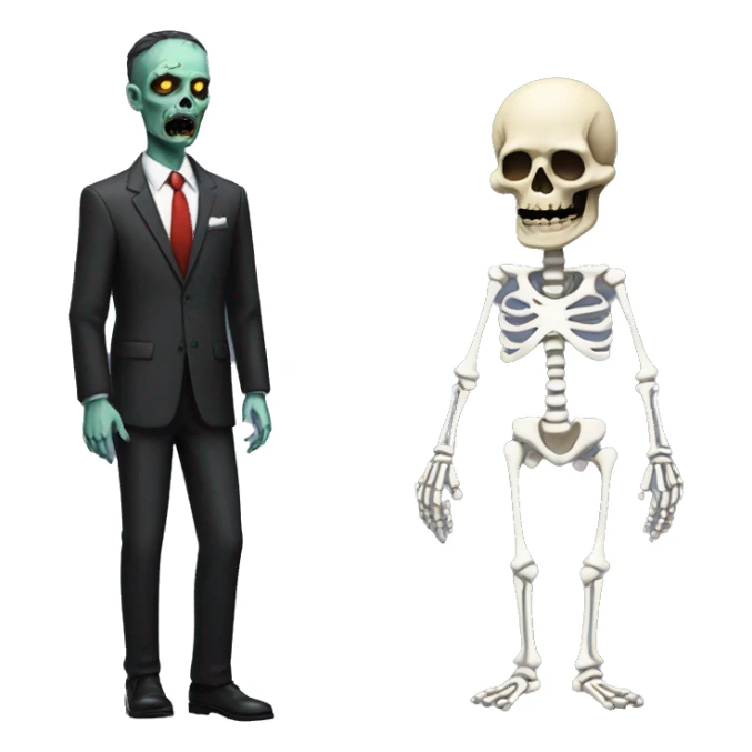 zombie in suit next to skeleton in suit sticker