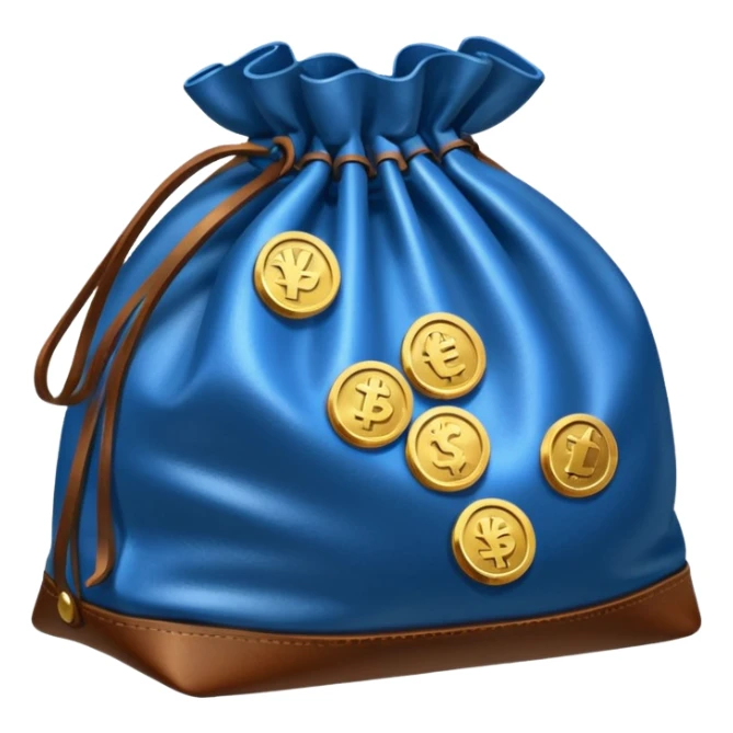 blue coins inside an opened brown money bag  sticker
