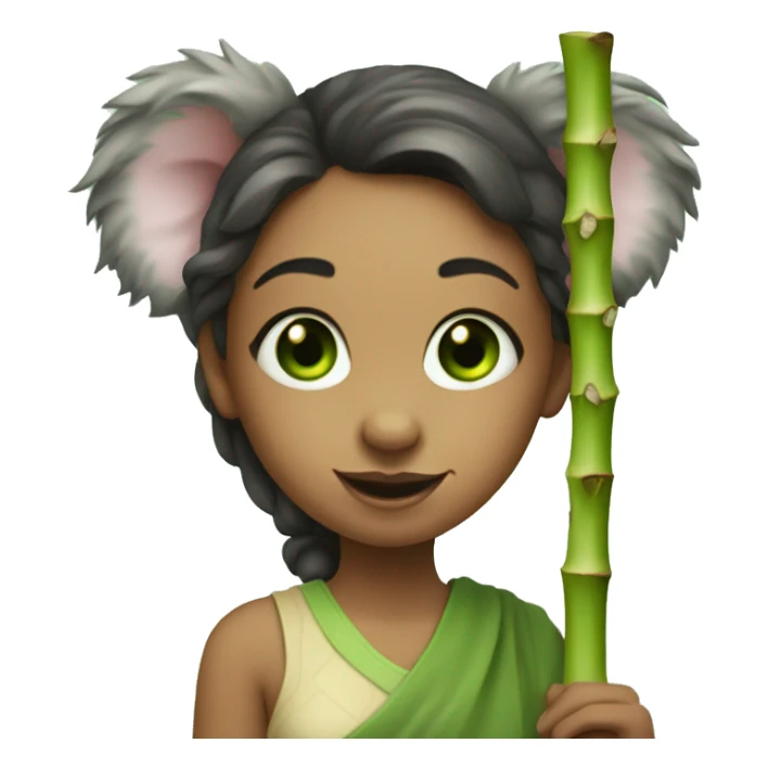 Girl with green eyes and koala ears holding bamboo stick  sticker