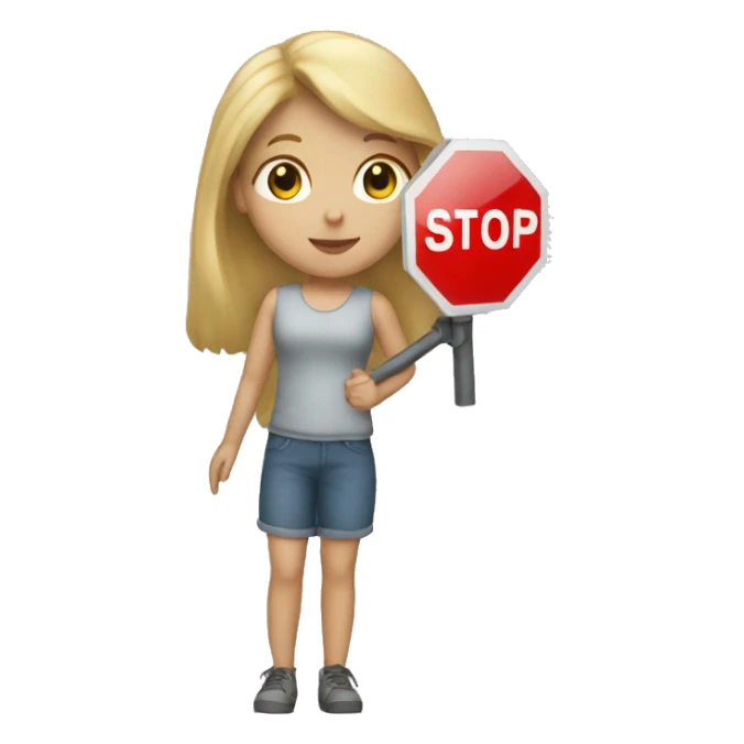 blond Girl holding a stop sign in her hand sticker