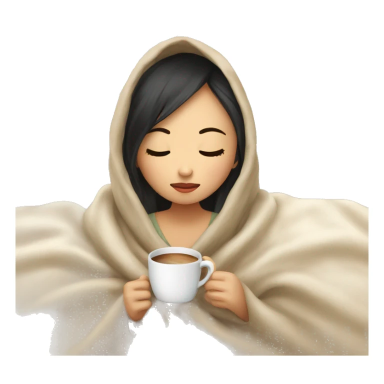 asian girl inside a blanket sipping coffee eyes closed sticker
