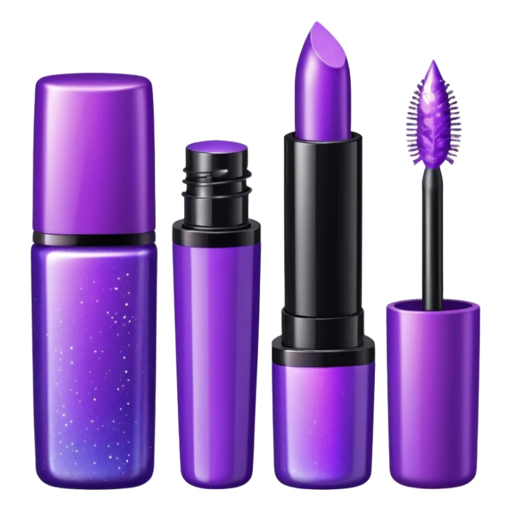 cosmetics (lipstick, perfume, mascara,..) with sparkle, purple sticker