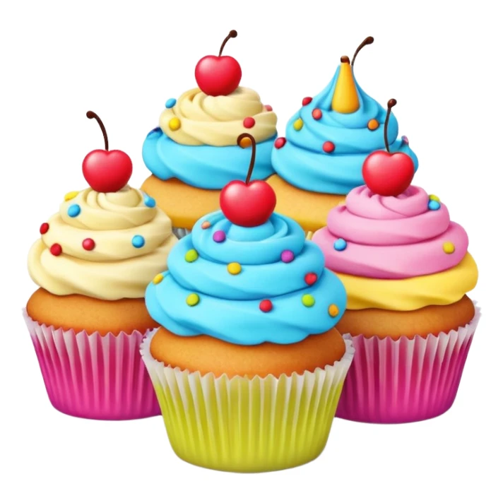 A 3D cartoon poster displayed on a wall, showing cupcakes with bright colors, clear text and borders, flat layout, realistic Memoji-style design. sticker