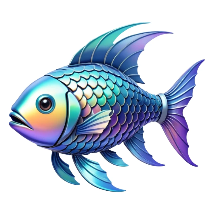 futuristic fish with organic scales on top and robotic jointed fins and tail sticker