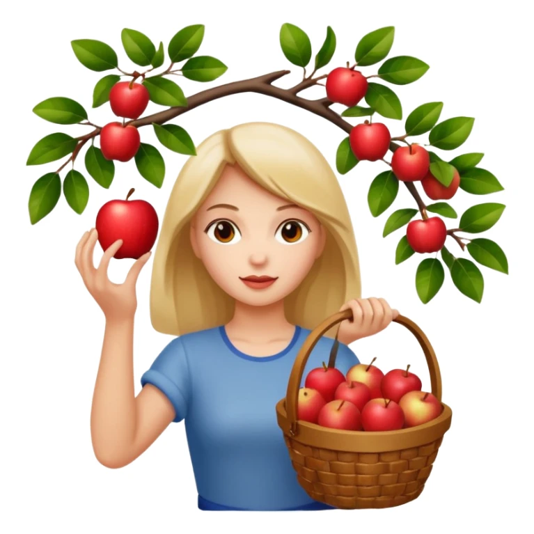 Girl picking an apple off a tree with a basket of apples sticker