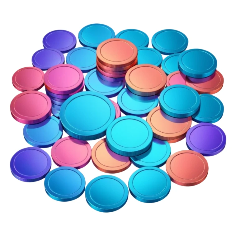 Many Coins pack 
in gradient of turquoise, blue, pink, purple, and coral
 sticker