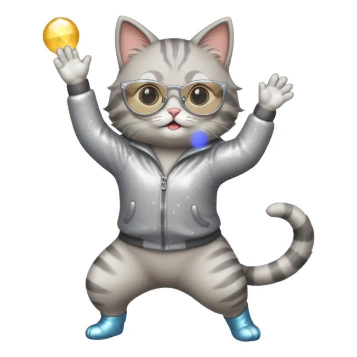 A cat with sparkly glasses dancing awkwardly on its hind legs.


















 sticker