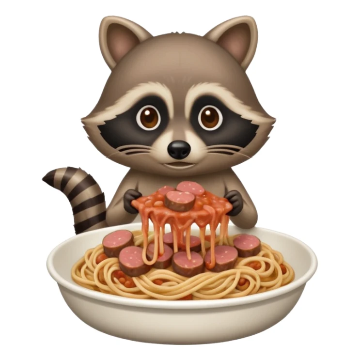 raccoon with SPAM meat  and gooey spaghetti  sticker