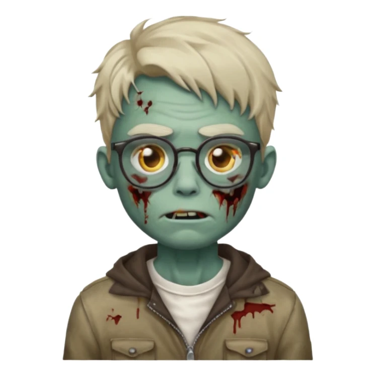 a zombie boy emoji with semi wavy hair and glasses sticker