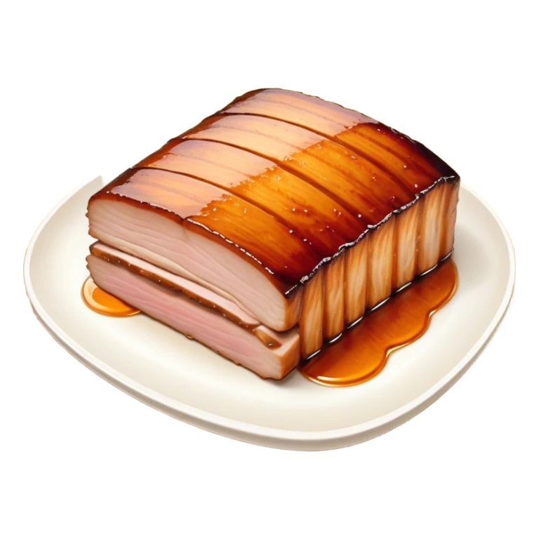 Cinematic tender pork belly, slow-roasted to perfection, crispy caramelized edges, glistening with juices, sliced into thick, rich layers, warm golden tones, luxurious and indulgent. sticker