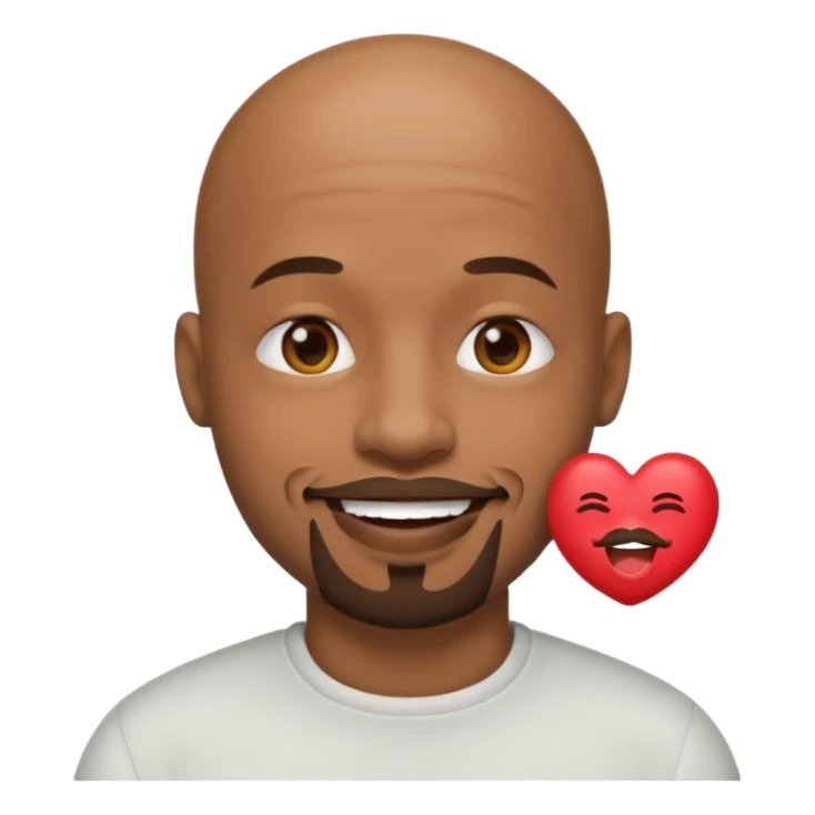 Black ball head man with goatee with kissing emoji sticker