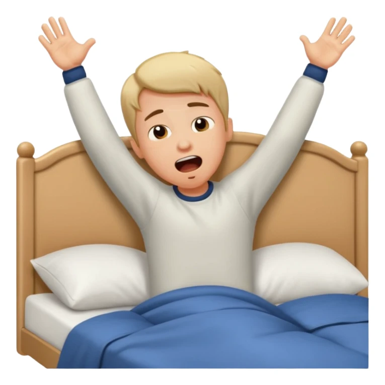 emoji- of a stretching boy waking up in bed sticker