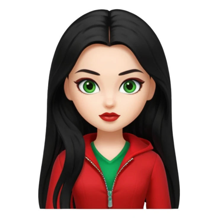 Bratz Jade black long hair green eyes, red outfit sticker