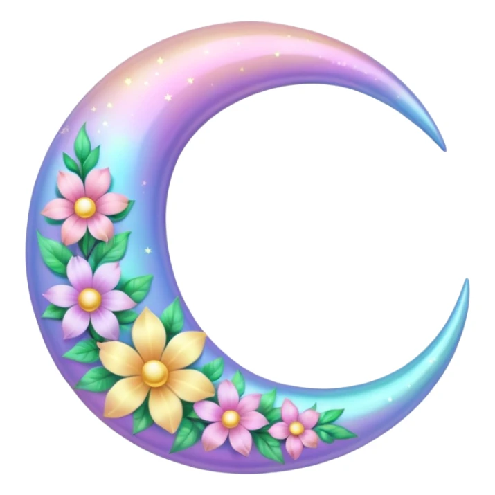 glossy Pastel iridescent floral shiny l crescent damask moon sticker