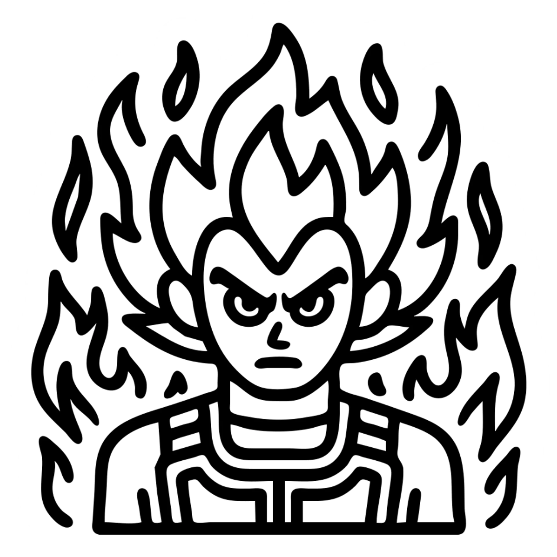Add a dramatic energy aura around Vegeta in Ultra Ego form, keep icon style with strong black outline, no background. sticker