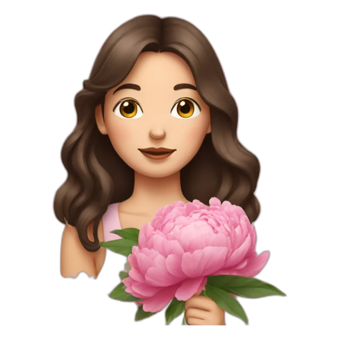 brunette girl smells flowers peonies sticker