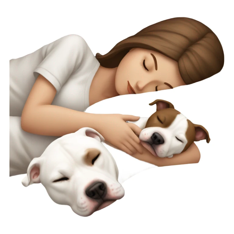 White girl brown hair sleeping with white pitbull sticker