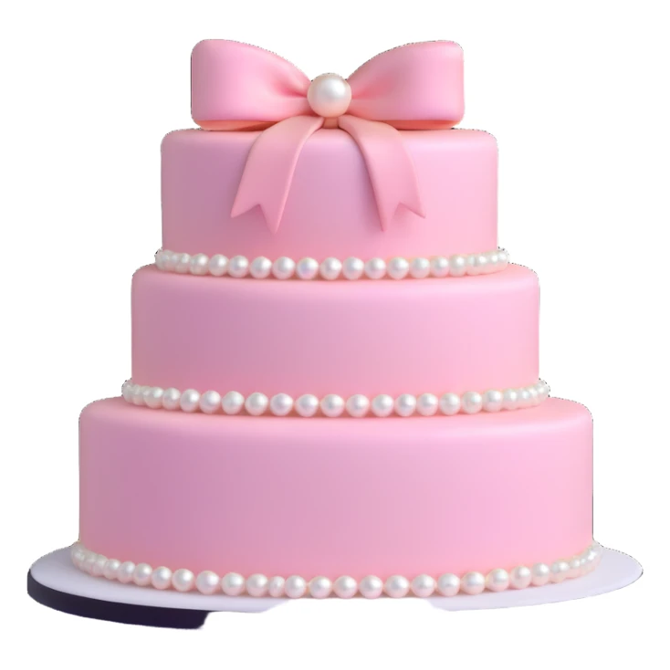 light pink cake decorated with pearls and a light pink bow on top sticker
