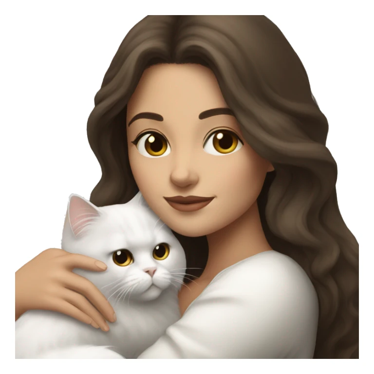 Brunette woman snuggling white Persian cat sticker