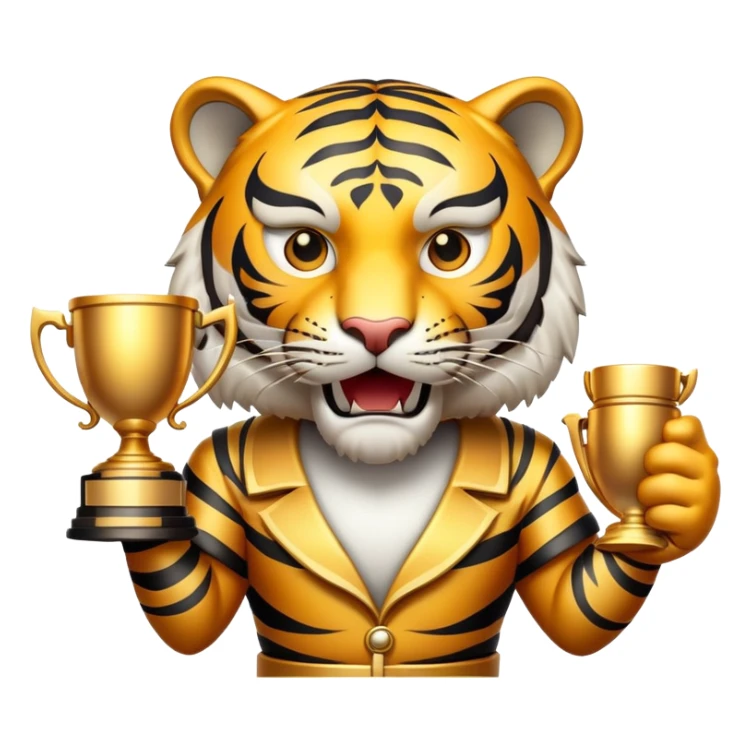 tiger face holding victory trophy cup for Twitch emote sticker