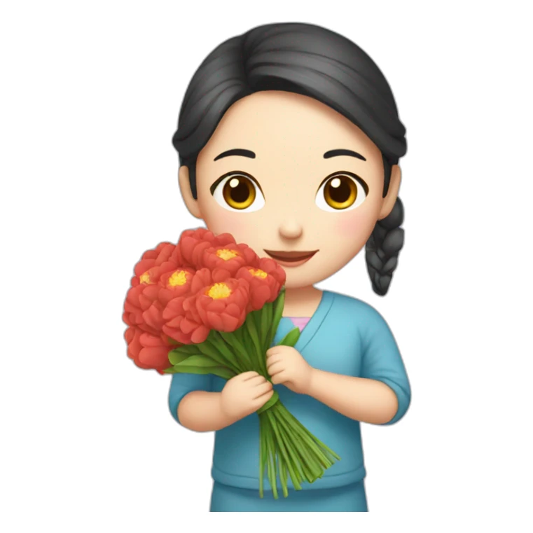 cute Chinese girl with bouquet sticker