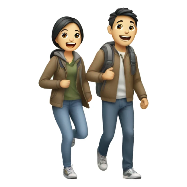 Cute young  Asian couple excitedly traveling  sticker